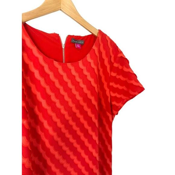 Vince Camuto Shift Dress Orange Wave Striped Diagonal Modern Office Knee Size 10 - Picture 2 of 7